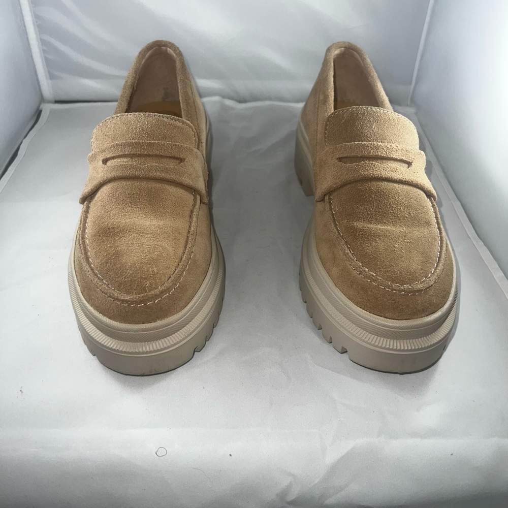 Patina Chunky Tan Suede Platform Loafers Size 9